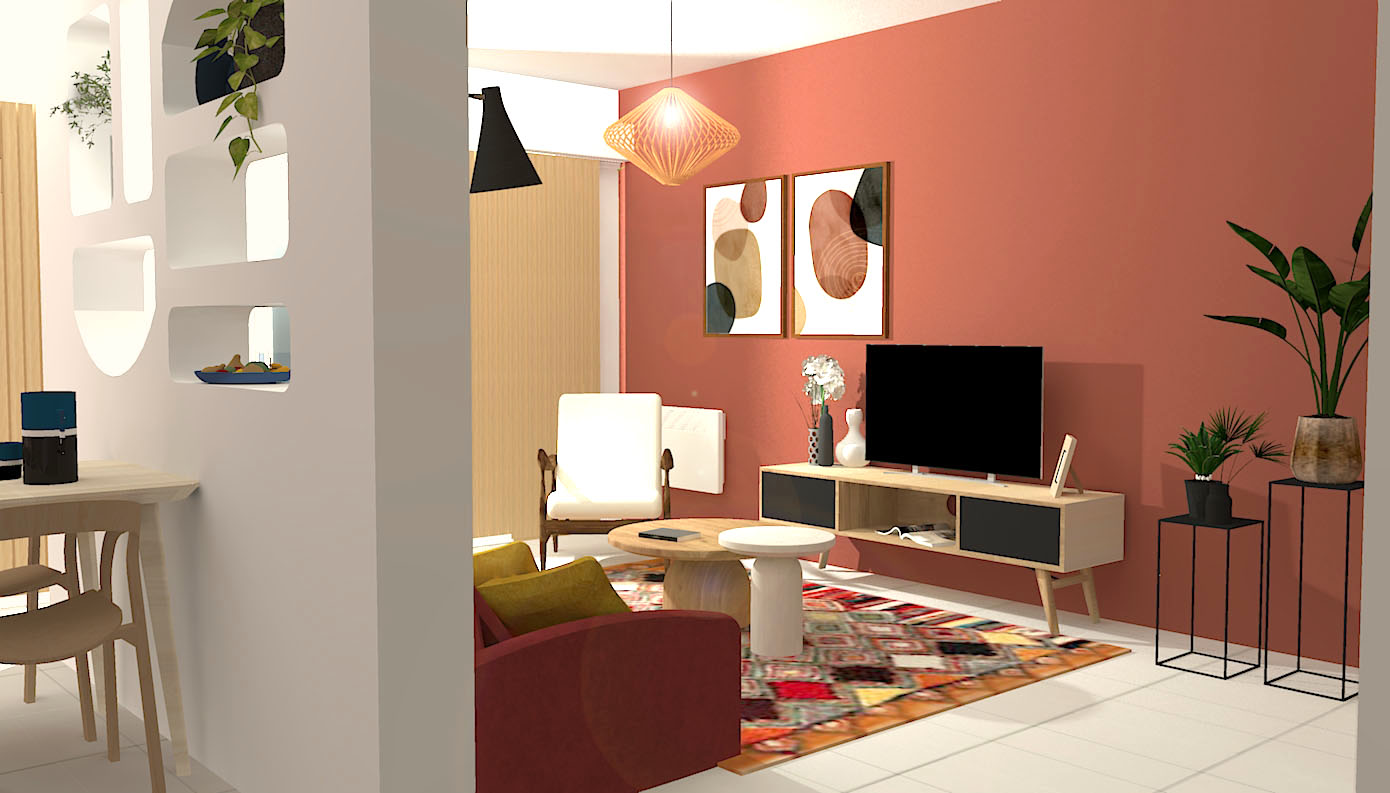 Vue 3D d'un salon